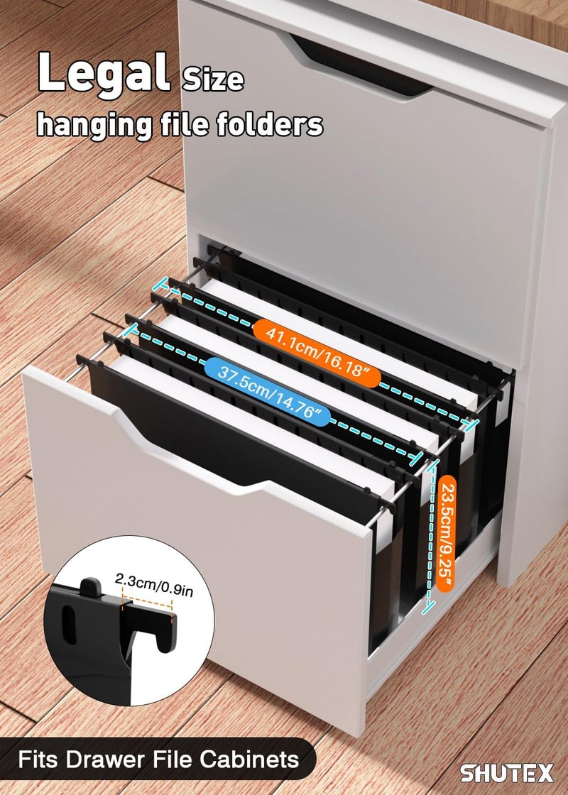 SHUTEX Extra Capacity Legal Size Hanging File Folders,12 Pack Reinforced Plastic Hanging Folder, Heavy Duty 2 Inch Expansion, Filing Cabinet Folders for Bulky Files, Medical Charts, Black - Image 2